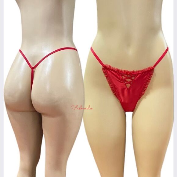 Victorias Secret Dream Angels Soft Satin Ruffle Trim V String  thong Panty Red - Picture 3 of 9